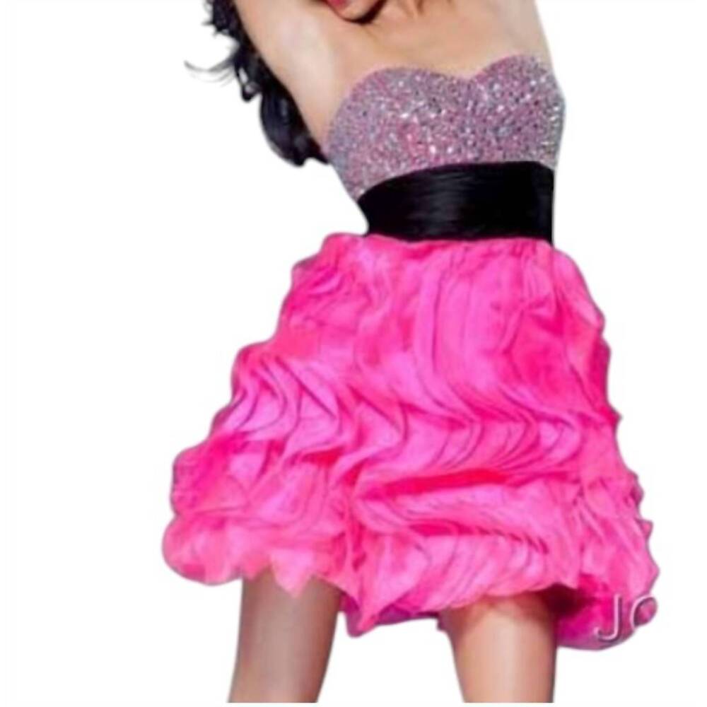 NEW JOVANI luxury ruffled mini cocktail dress in hot pink/black